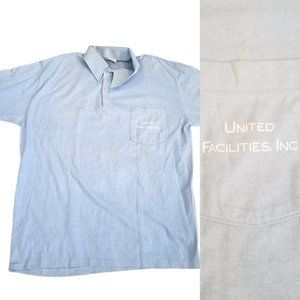 Vintage 80s Light Blue Polo Shirt‎ Spread Collar United Galesburg USA Pocket LG
